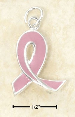 STERLING SILVER JEWELRY PINK ENAMEL RIBBON CHARM (APPROX 3/4") (ch2957)