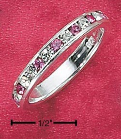 STERLING SILVER JEWELRY CZ & SYNTHETIC PINK TOURMALINE OCTOBER ETERNITY BAND (5-9) (sr86)