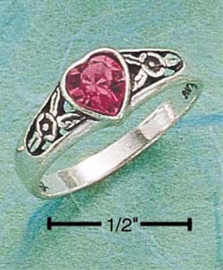 STERLING SILVER JEWELRY HEART RING W/ PINK AUSTRIAN CRYSTAL SIZES 4-9 (cx100)