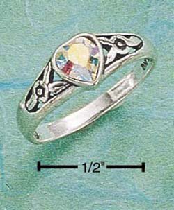 STERLING SILVER JEWELRY HEART RING W/ OPALESCENT AUSTRIAN CRYSTAL SIZES 4-9 (cx101)