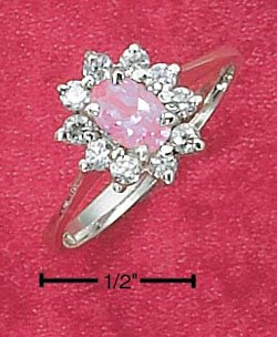 STERLING SILVER JEWELRY OVAL PNK ICE SURROUNDED BY WHITE CZS SIZES 5-9 (cr189)