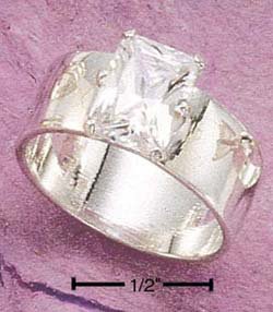 STERLING SILVER JEWELRY 8MM BAND W/ 8X6 CLEAR EMERALD CUT CZ SIZES 5-9 (cr251)