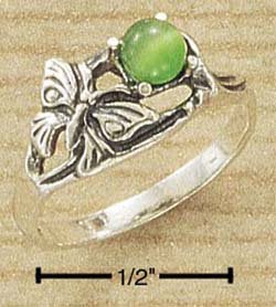 STERLING SILVER JEWELRY ANTIQUED BUTTERFLY W/ ROUND GREEN CAT EYE RING SIZES 5-9 (sr1196)