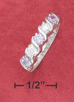 STERLING SILVER JEWELRY ALTERNATING LAVENDER & WHITE 3MM CZ "S" BAND RING (sr2756)