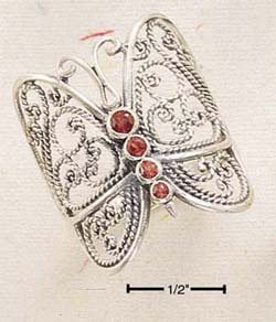 STERLING SILVER JEWELRY EXTRA LARGE FILIGREE BUTTERFLY W/ GARNET BODY SIZES 6-10 (cr205a)