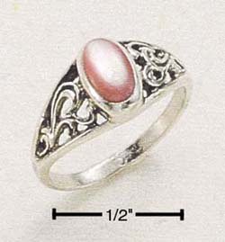 STERLING SILVER JEWELRY SMALL SCROLLED RING W/ OVAL PINK MUSSEL SIZES 5-8 (sr40)