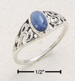 STERLING SILVER JEWELRY RAISED FILIGREE BAND W/ OVAL DENIM LAPIS SIZES 4-8 (sr42)