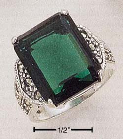 STERLING SILVER JEWELRY MARCASITE WITH 13X16 GREEN QUARTZ RING 5-10 (msr94)