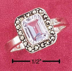 STERLING SILVER JEWELRY MARCASITE WITH RECTANGULAR BLUE TOPAZ STONE RING 5-9 (msr131)