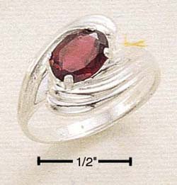STERLING SILVER JEWELRY SIDE SWIRL SHANK W/ OVAL GARNET RING SIZES 5-9 (cr132)