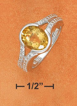 STERLING SILVER JEWELRY RP 10X8MM OVAL CITRINE W/ DIAMOND ACCENT RING (sr2765)