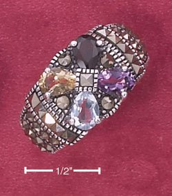 STERLING SILVER 6 X 4MM OVAL AMY BL TOP CITRINE & GARN FLOWER ON TAPERED MARC BAND (msr157)
