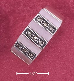 STERLING SILVER JEWELRY MARCASITE & PINK SHELL BARS RING (msr158)