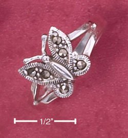 STERLING SILVER JEWELRY MARCASITE BUTTERFLY RING WITH SPLIT SHANK (4-8) (msr159)