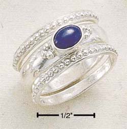 STERLING SILVER JEWELRY TRIPLE STACK SHANK W/ OVAL SIDE LAPIS RING SIZES 5-10 (cr242)