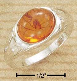 STERLING SILVER JEWELRY 8X10 SIDE LYING OVAL AMBER RING SIZES 4-10 (cr340)