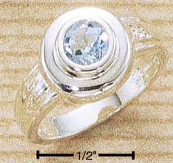 STERLING SILVER JEWELRY 5MM ROUND INSET BLUE TOPAZ RING SIZES 6-9 (cr351)