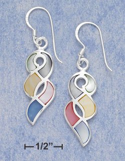 STERLING SILVER JEWELRY MULTI COLOR MOTHER OF PEARL TWIST FW EARRINGS (APPROX 1.5") ( xx4137 )