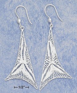 STERLING SILVER LARGE WHIMSICAL FILIGREE TRIANGLE FRENCH WIRE EARRINGS (APPROX 3") (xx4133)