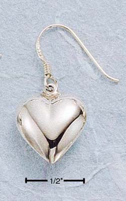 STERLING SILVER JEWELRY HP PUFFED HEART DANGLE EARRINGS (ea11)