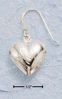 STERLING SILVER JEWELRY ENGRAVED PUFFED HEART DANGLE EARRINGS (ea17)