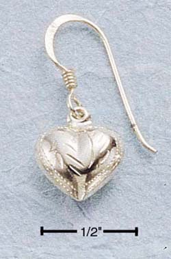 STERLING SILVER JEWELRY SMALL ENGRAVED PUFF HEART DANGLE EARRINGS (ea18)