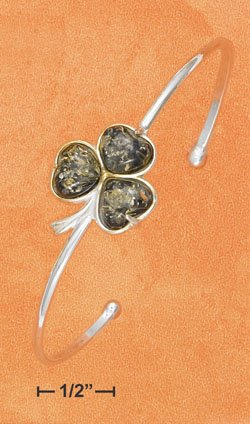 STERLING SILVER JEWELRY GREEN AMBER SHAMROCK CUFF BRACELET (br2641)