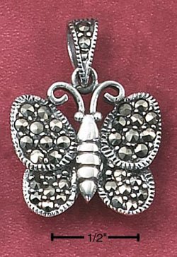 STERLING SILVER MARCASITE BUTTERFLY PENDANT W/ MARCASITE BAIL (mpn87)