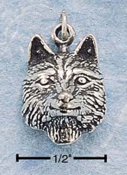 STERLING SILVER JEWELRY WOLF HEAD CHARM (ch0896)