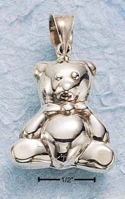 STERLING SILVER JEWELRY PUFFED TEDDY BEAR CHARM (ch906)
