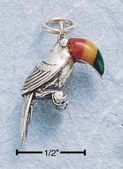 STERLING SILVER TOUCAN W/ THREE COLOR STONE BILL CHARM (MAL-CORAL-SPINY OYSTER) (ch602)