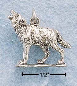 STERLING SILVER JEWELRY HOWLING WOLF CHARM (ch699)