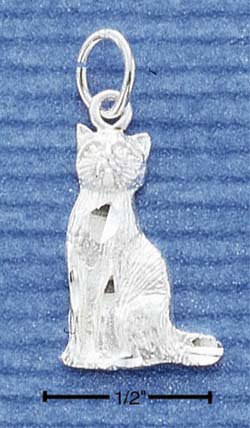 STERLING SILVER JEWELRY SATIN/DC SITTING CAT CHARM (ch1089)