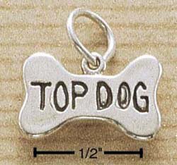 STERLING SILVER DOG BONE W/ "TOP DOG" INSCRIBED CHARM (ch1495)