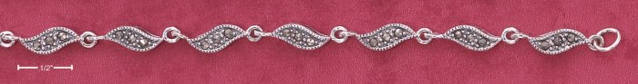 STERLING SILVER JEWELRY 7" MARCASITE SWOOSH LINK BRACELET (mbr25)