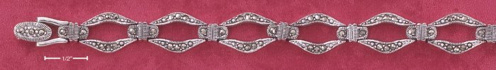 STERLING SILVER 7" FANCY OPEN LINK MARCASITE BRACELET (mbr29)