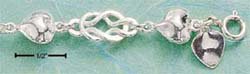 STERLING SILVER 7" PUFF HEART & KNOTTED LOOP BRACELET (br565)