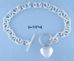 STERLING SILVER 7.5" ROLO W/ HP HEART TOGGLE BRACELET (br682)