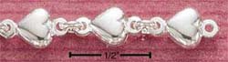 STERLING SILVER JEWELRY PUFFED HEART LINK BRACELET (br708)