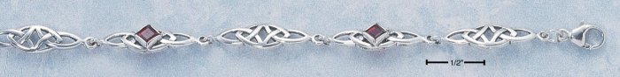 STERLING SILVER JEWELRY 7" CELTIC LINK W/ GARNET BRACELET (br730)