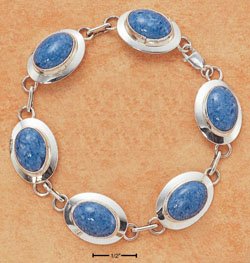 STERLING SILVER JEWELRY 7.5" OVAL DENIM LAPIS BRACELET (br1003)