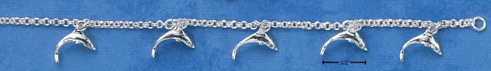 STERLING SILVER 7.25" DOLPHIN CHARM BRACELET (br1012)