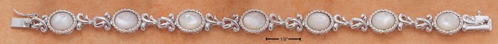 STERLING SILVER JEWELRY 7.25" BEZEL SET OVAL SHAPED MOTHER OF PEARL BRACELET (br1761)
