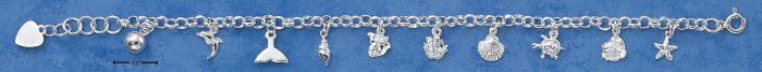 STERLING SILVER JEWELRY 7" MINI SEA CREATURES CHARM BRACELET (br1805)