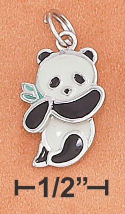 STERLING SILVER JEWELRY RP 13X17MM ENAMEL PANDA BEAR CHARM WITH MOVEABLE HEAD (ch3687)
