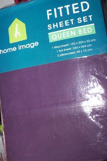 PURPLE QUEEN FITTED SHEET SET - NEW - 180TC THREAD COUNT