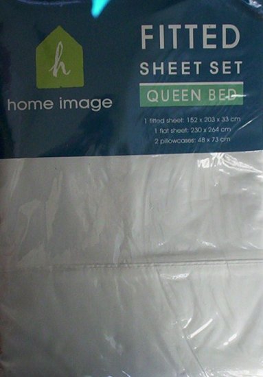 CREAM QUEEN FITTED SHEET SET - NEW - 180TC