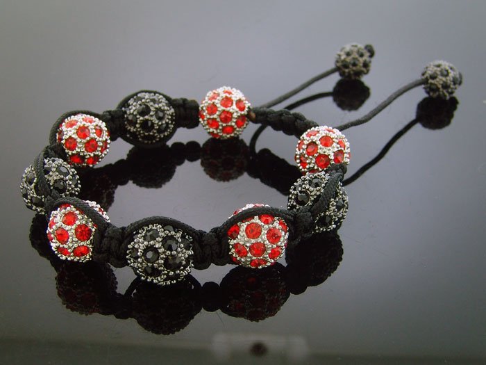Big Bead Shamballa Red & Black CZ Bracelet 12MM