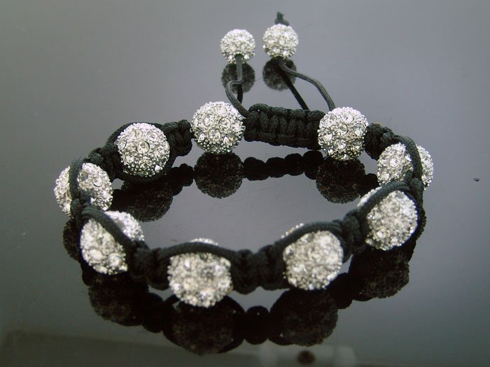 Big Bead Shamballa White CZ Bracelet 12MM