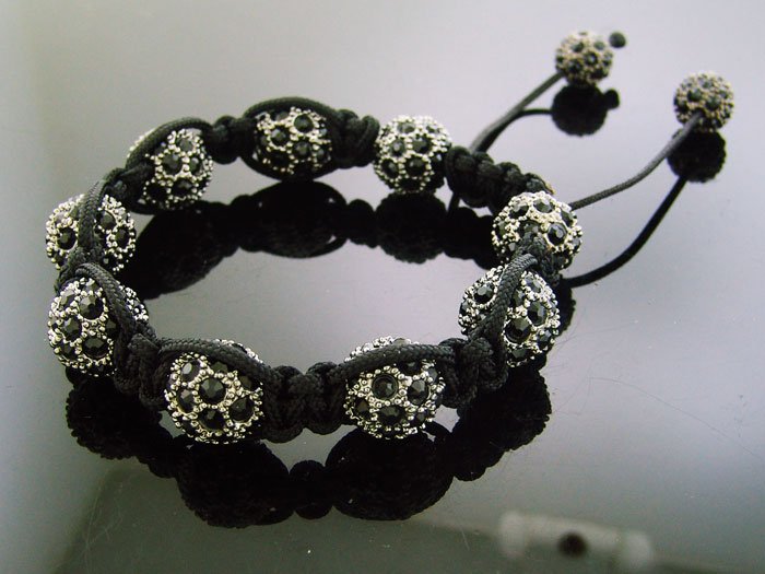 Big Bead Shamballa Black CZ Bracelet 12MM